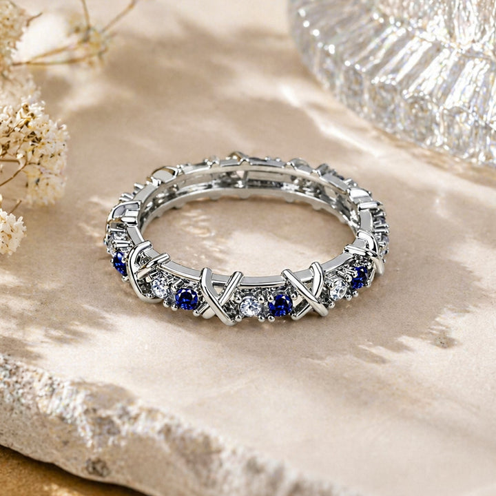 Twisted Cross Multicolored Zircon Stacking Ring