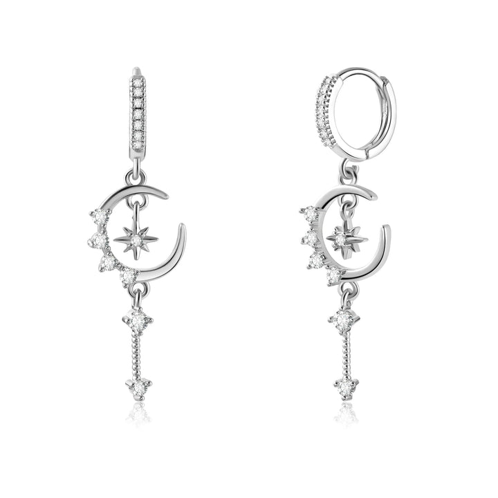 Zircon Moon Star Dangling Earrings