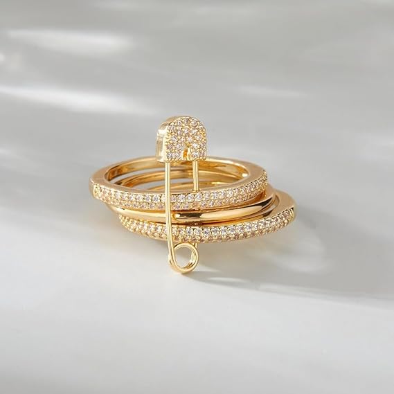 Safety Pin Stackable Layer Ring Set Party Accessory