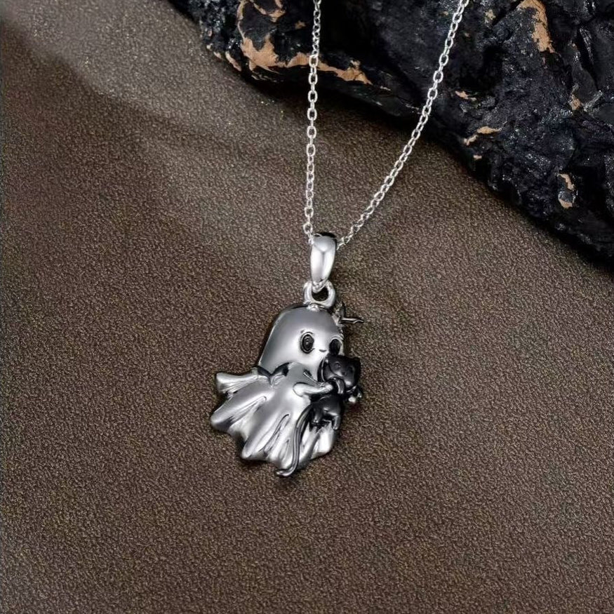 Cute Ghost Black Cat Pendant Necklace