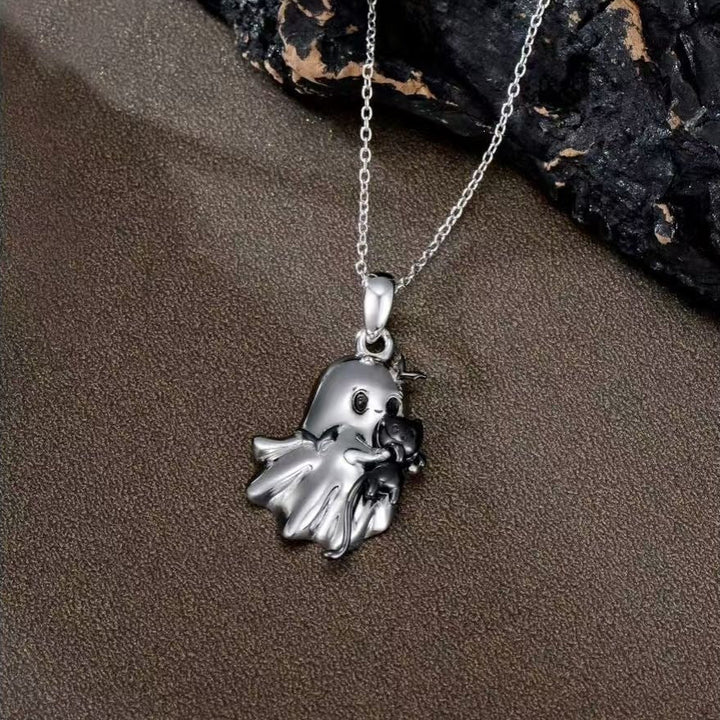 Cute Ghost Black Cat Pendant Necklace