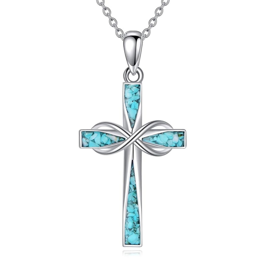 Infinity Cross Pendant Necklace with Inlaid Accents