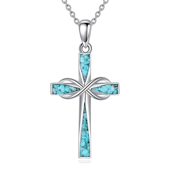 Infinity Cross Pendant Necklace with Inlaid Accents
