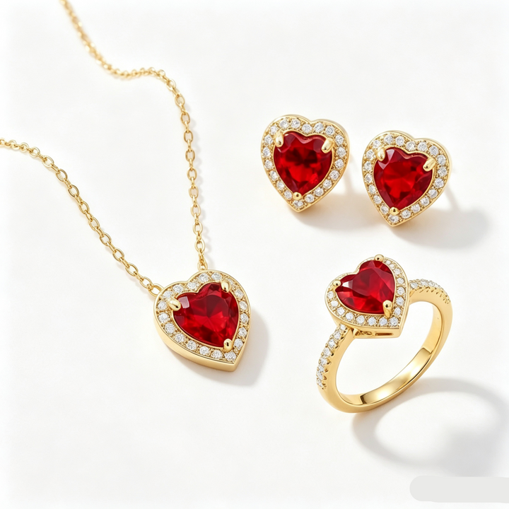 Halo Heart Zircon Matching Three Piece Jewelry Set