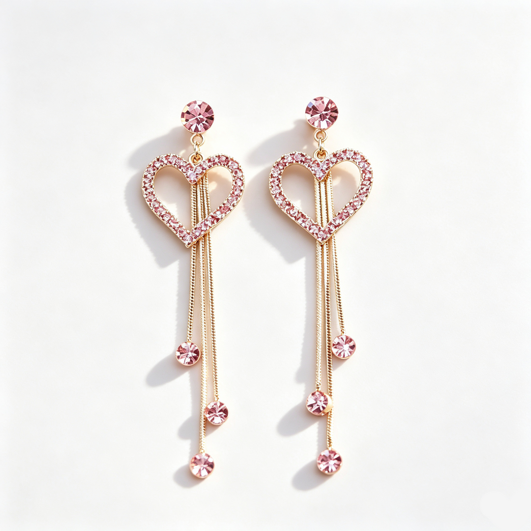 Romantic Heart Long Dangle Earrings
