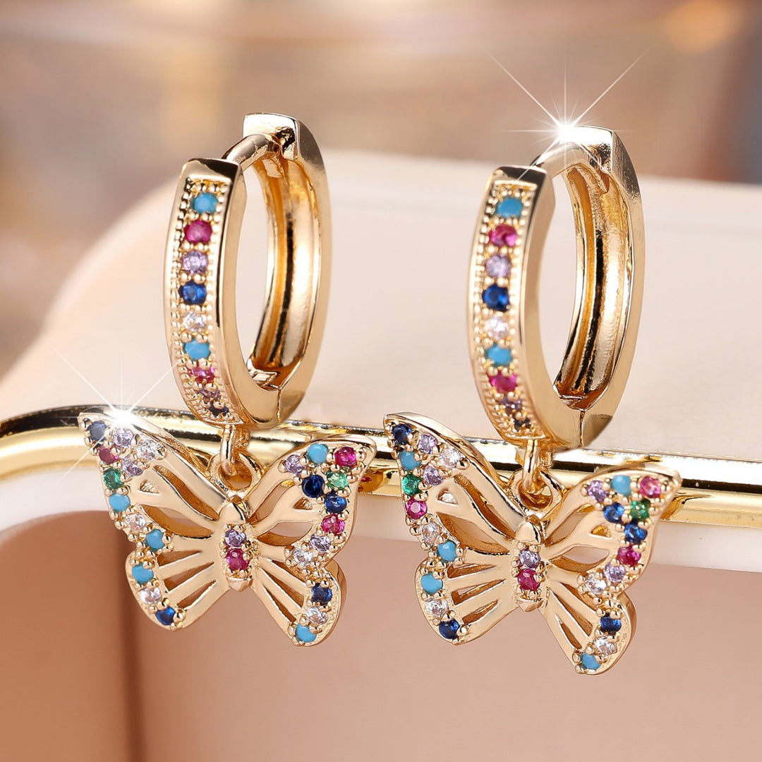 Colorful Zircon Butterfly Hoop Earrings