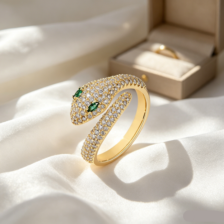 Pave Zircon Snake Adjustable Open Ring