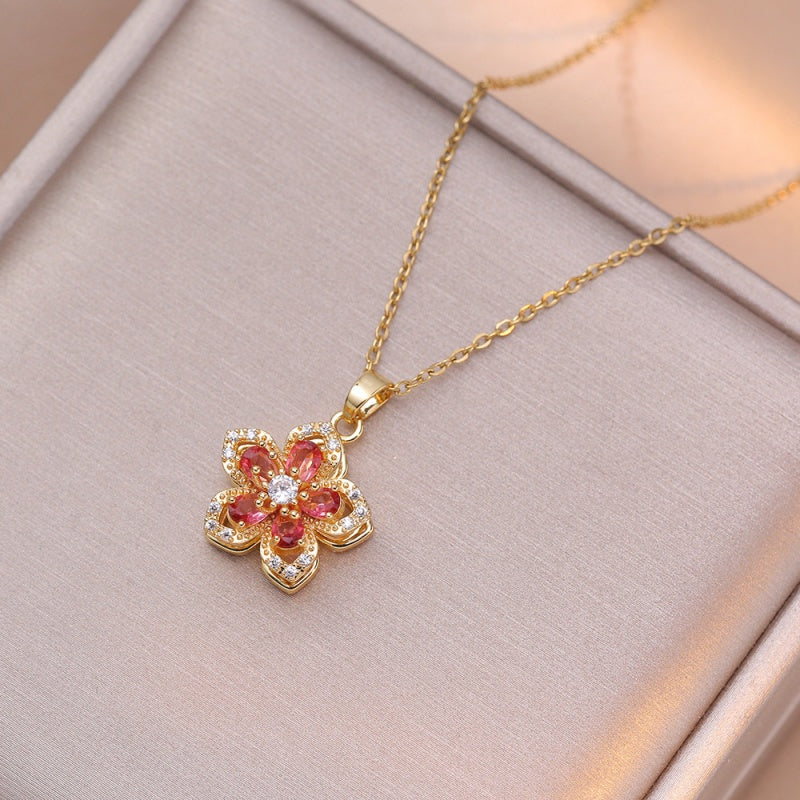 Blooming Zircon Rotation Flower Necklace
