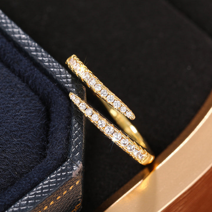 Dual Paved Zircon Adjustable Open Stack Band Ring