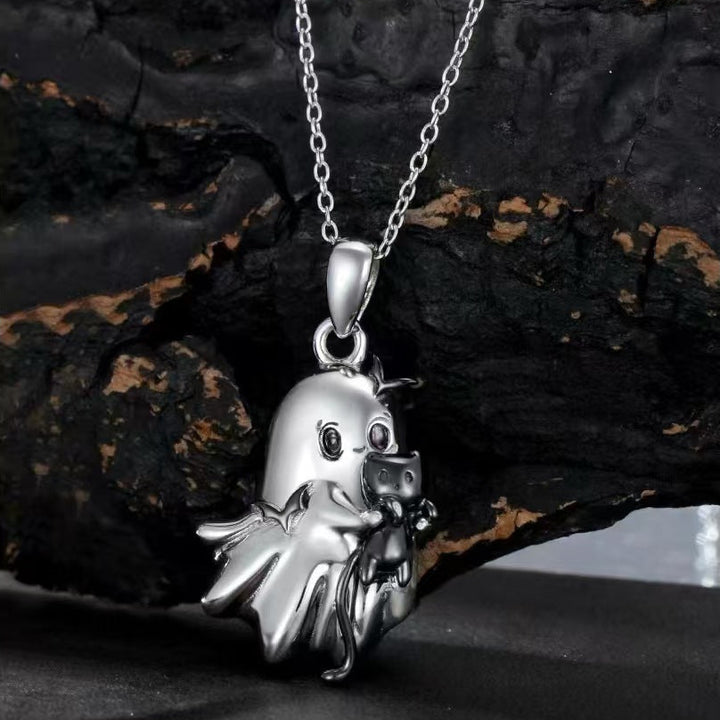 Cute Ghost Black Cat Pendant Necklace