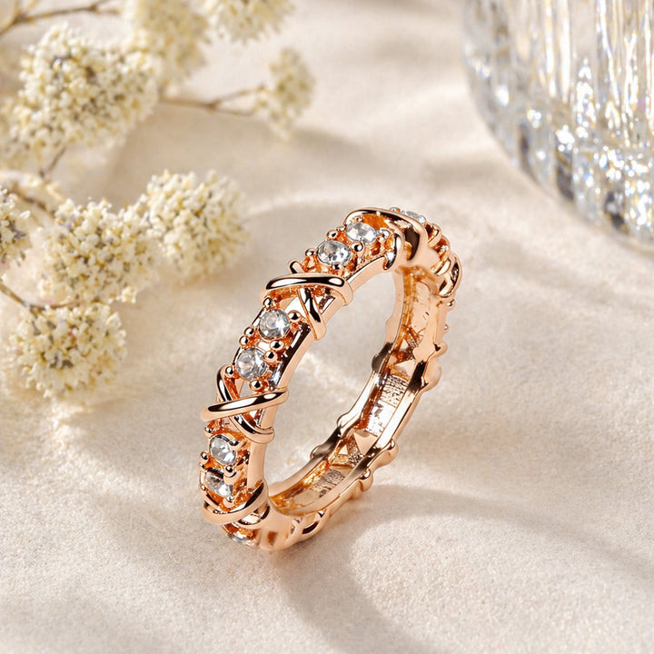 Twisted Cross Multicolored Zircon Stacking Ring