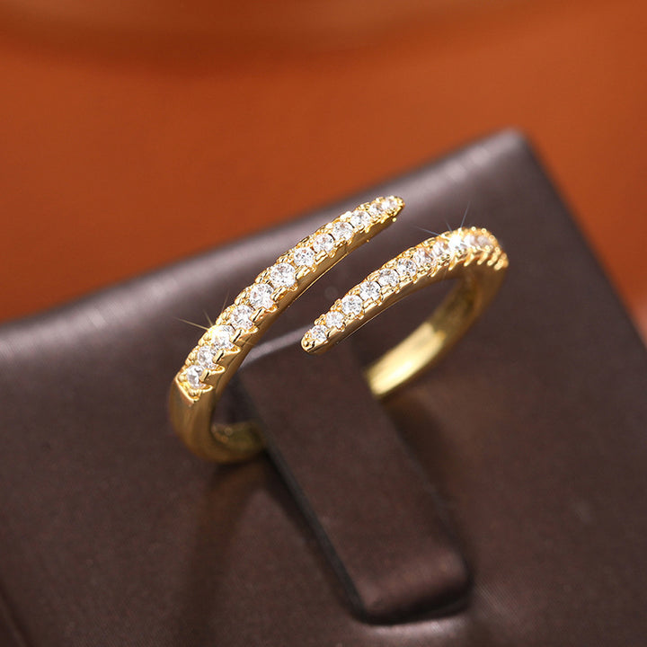 Dual Paved Zircon Adjustable Open Stack Band Ring