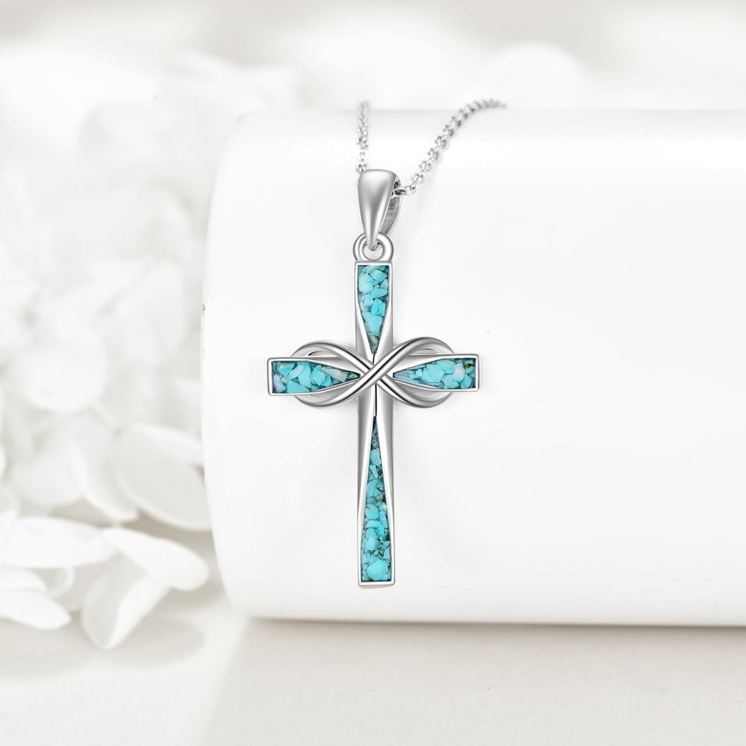 Infinity Cross Pendant Necklace with Inlaid Accents