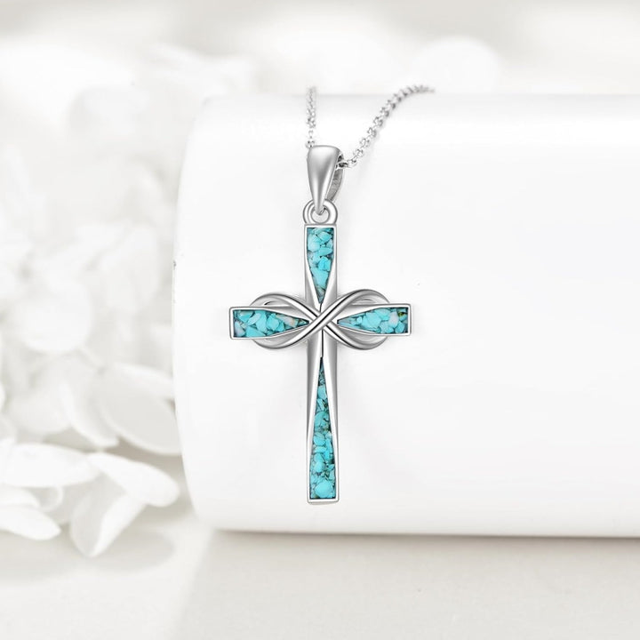 Infinity Cross Pendant Necklace with Inlaid Accents