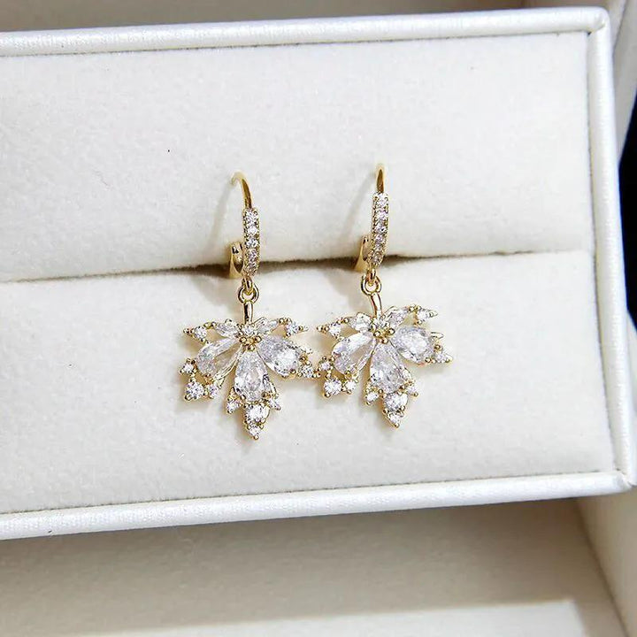Maple Zircon Huggie Drop Earrings Fall Daily Wear