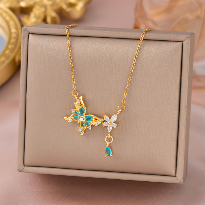 Elegant Ice Blue Butterfly Drop Necklace