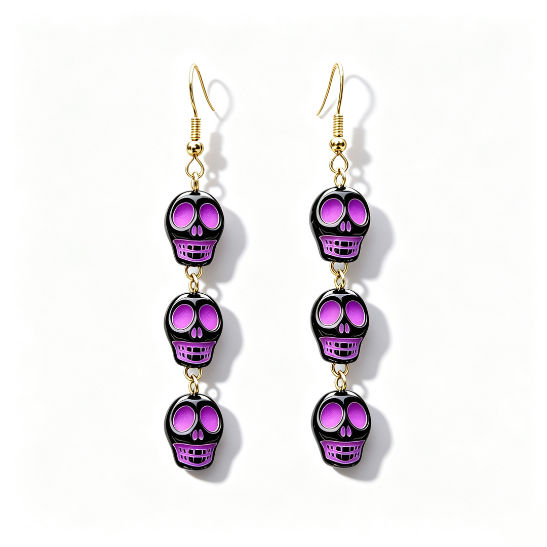 Colorful Skull Halloween Dangle Earrings