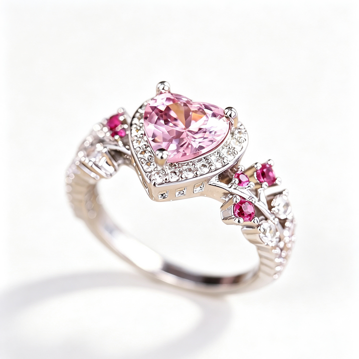 Pink Heart Zircon Floral Vine Ring
