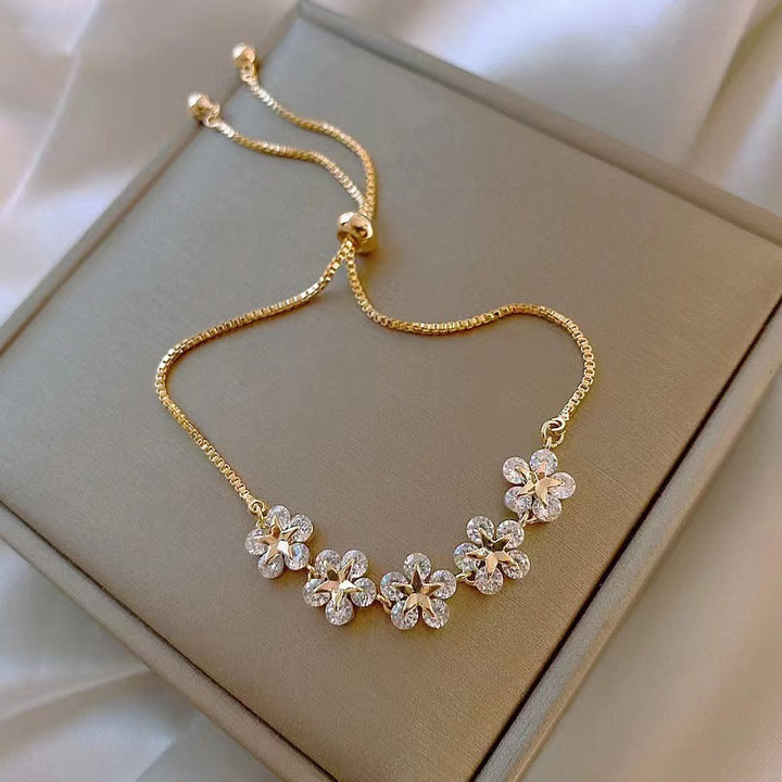 Five Flower Zircon Adjustable Slide Bracelet