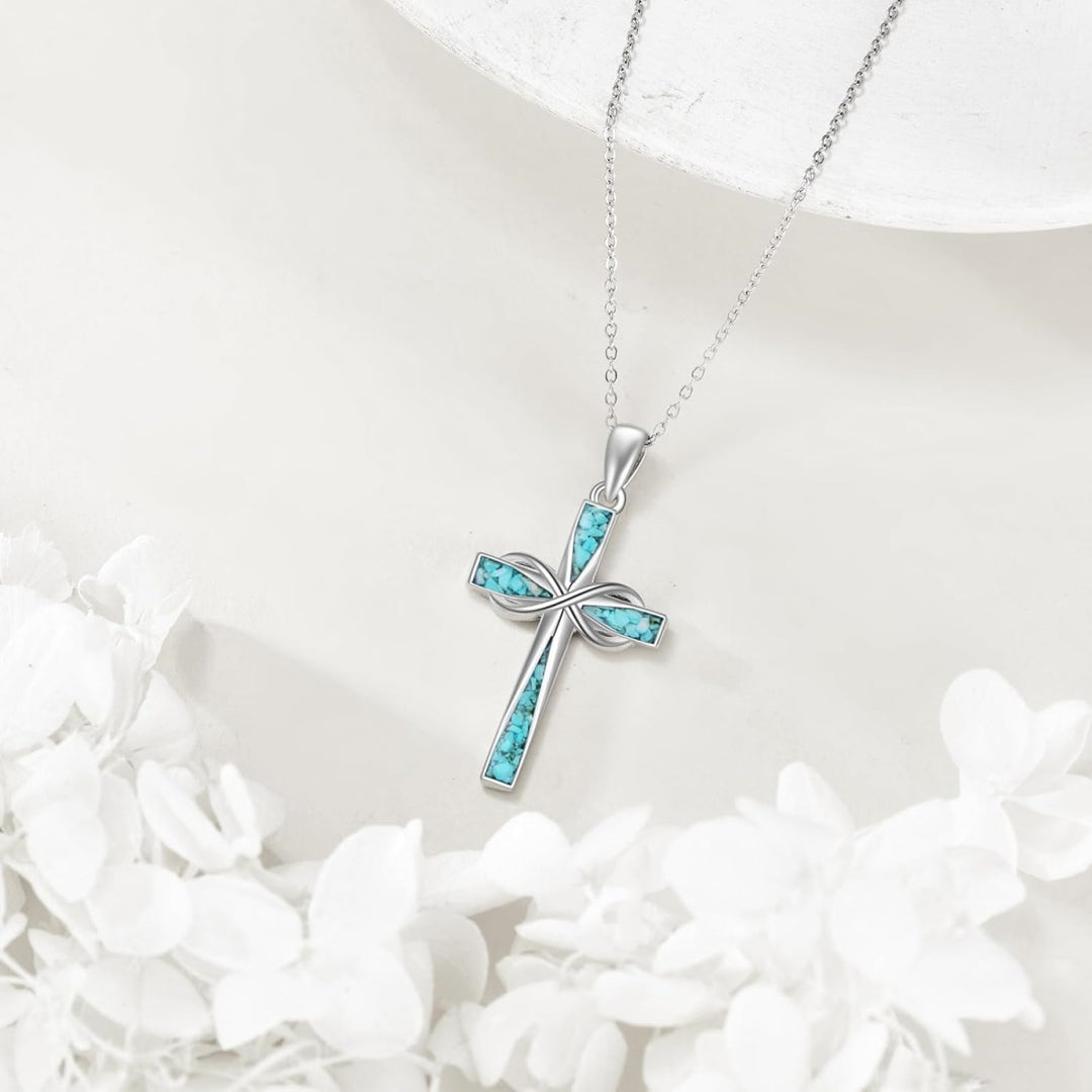 Infinity Cross Pendant Necklace with Inlaid Accents