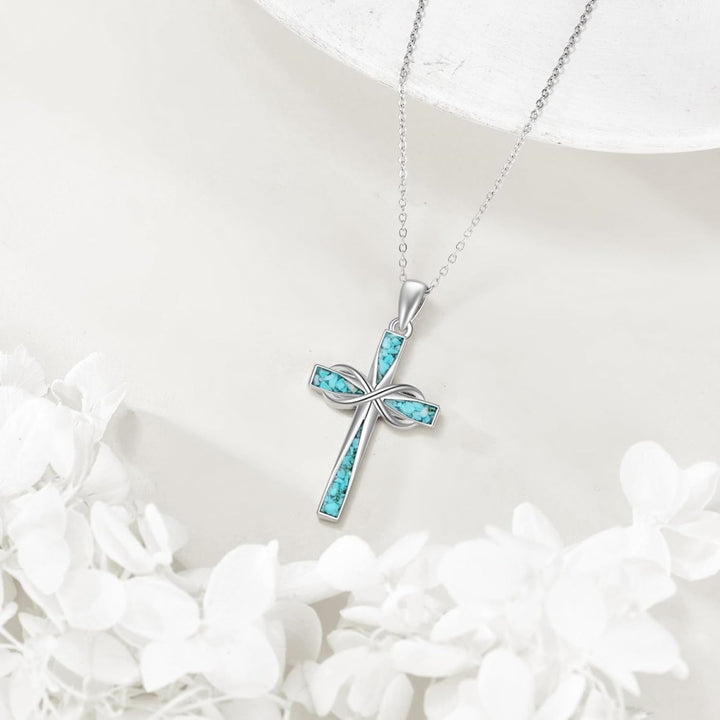 Infinity Cross Pendant Necklace with Inlaid Accents
