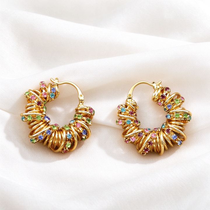 Twisted Spiral CZ Hoop Earrings