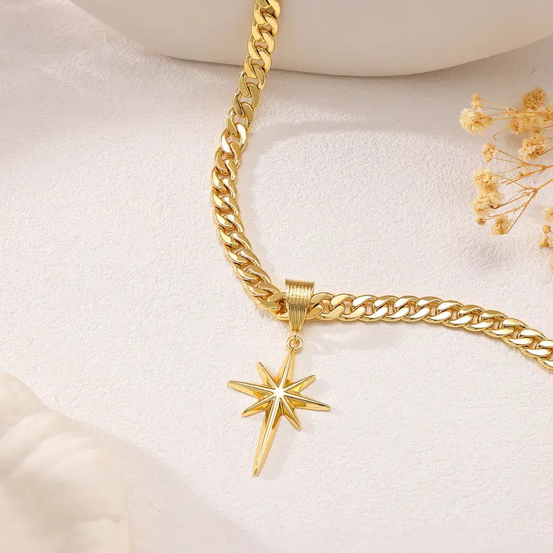 North Star Pendant Cuban Chain Necklace