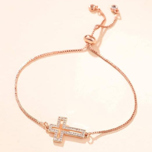 Adjustable Openwork Cross Bracelet