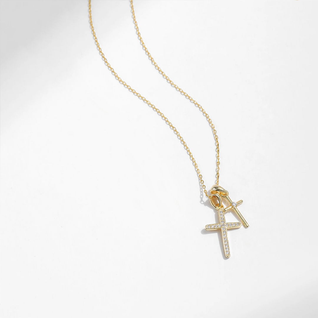 Dual Cross Zircon Pendant Clavicle Necklace for Women
