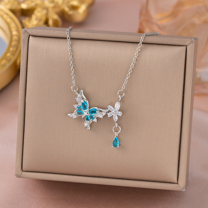 Elegant Ice Blue Butterfly Drop Necklace