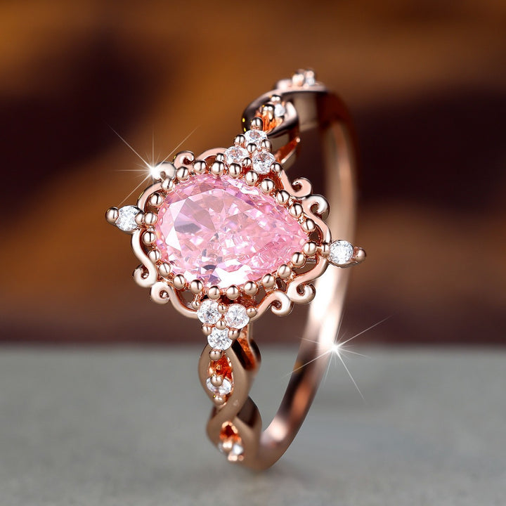 Pink Teardrop Zircon Rose Gold Twist Ring