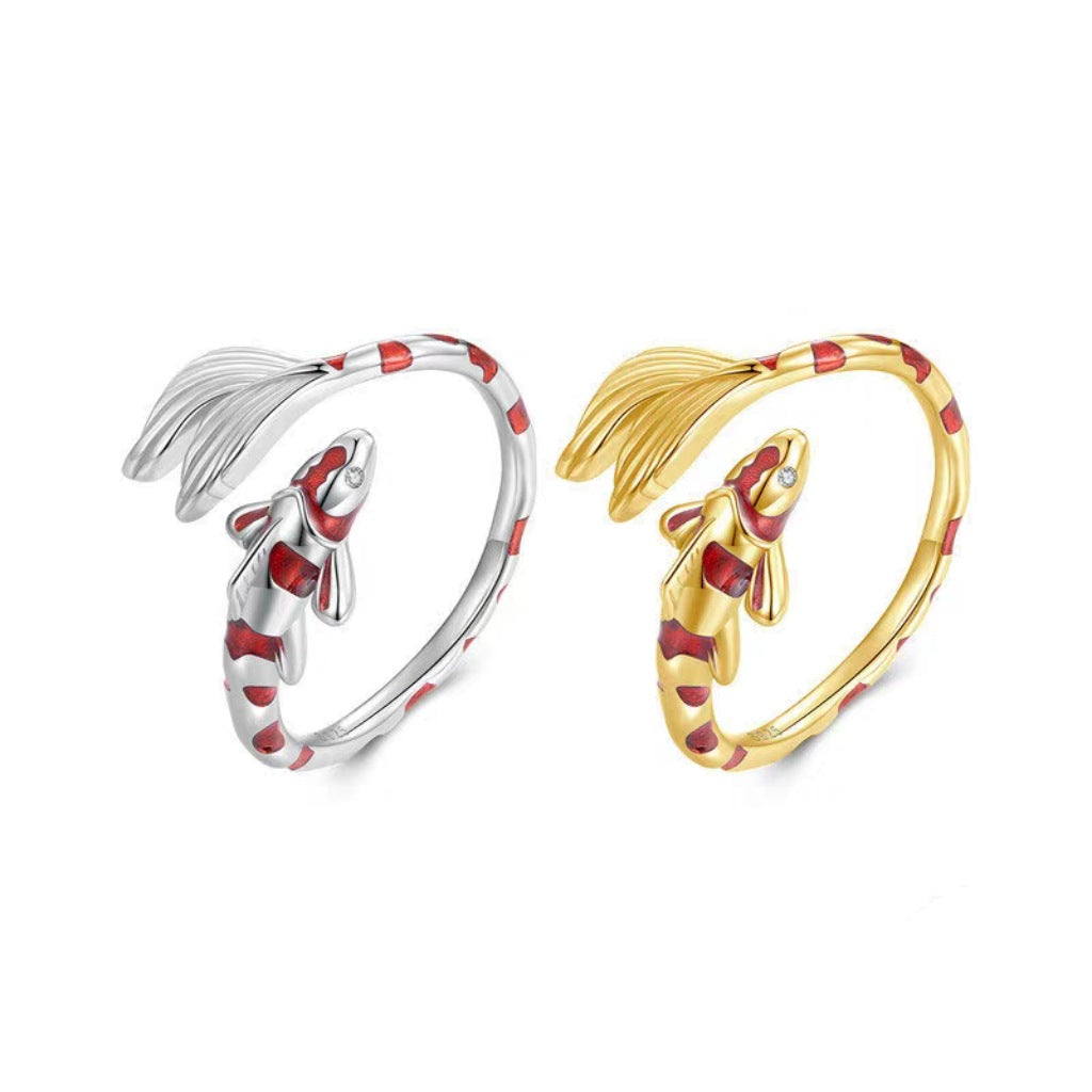 Lucky Carp Enamel Open Adjustable Ring