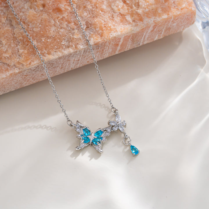 Elegant Ice Blue Butterfly Drop Necklace