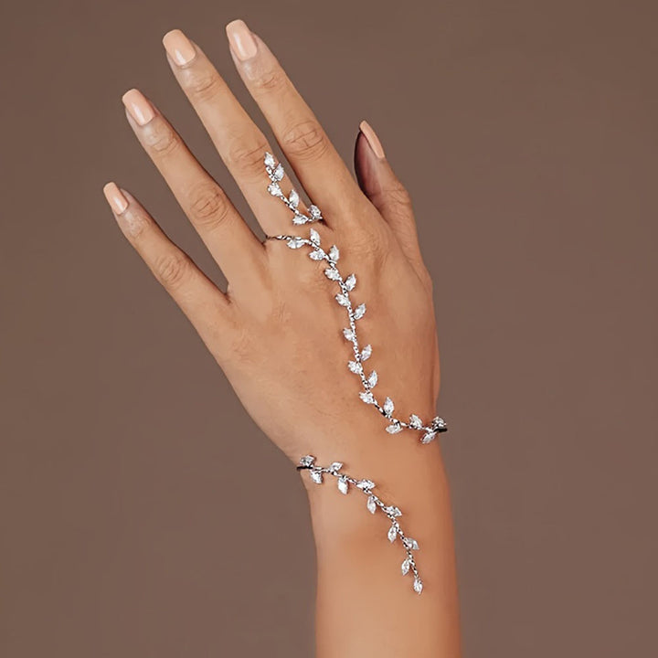 Zircon Leaf Linked Finger Bracelet