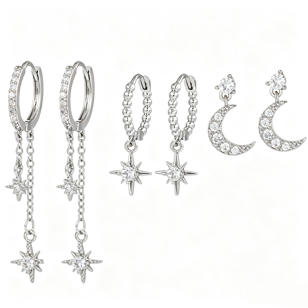 Moon Star Ear Stack Set For Multi Piercing Layering