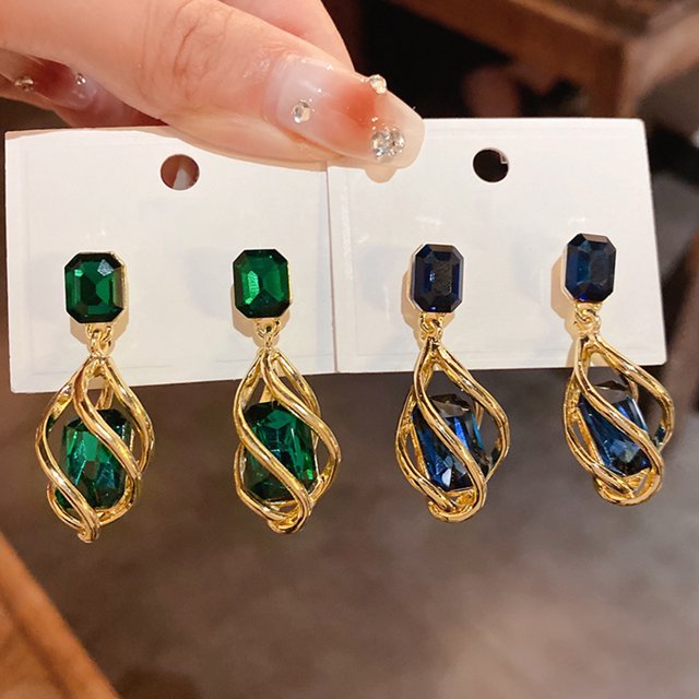 Twisted Square Zirconia Teardrop Earrings