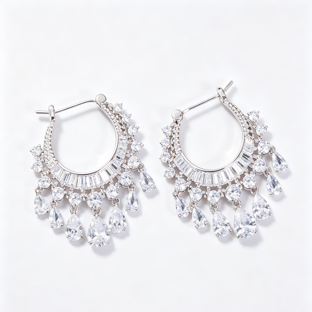 Teardrop Zircon Tassel Earrings
