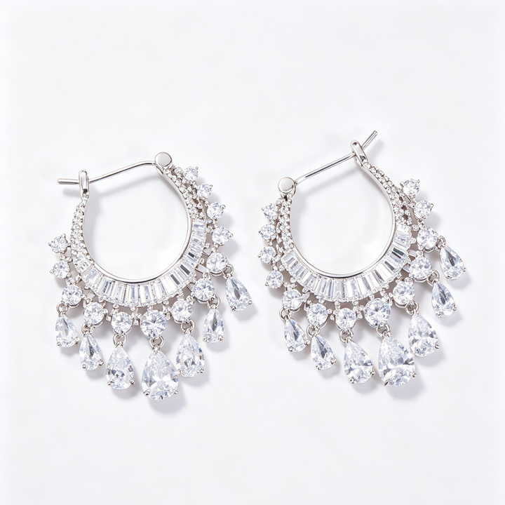 Teardrop Zircon Tassel Earrings