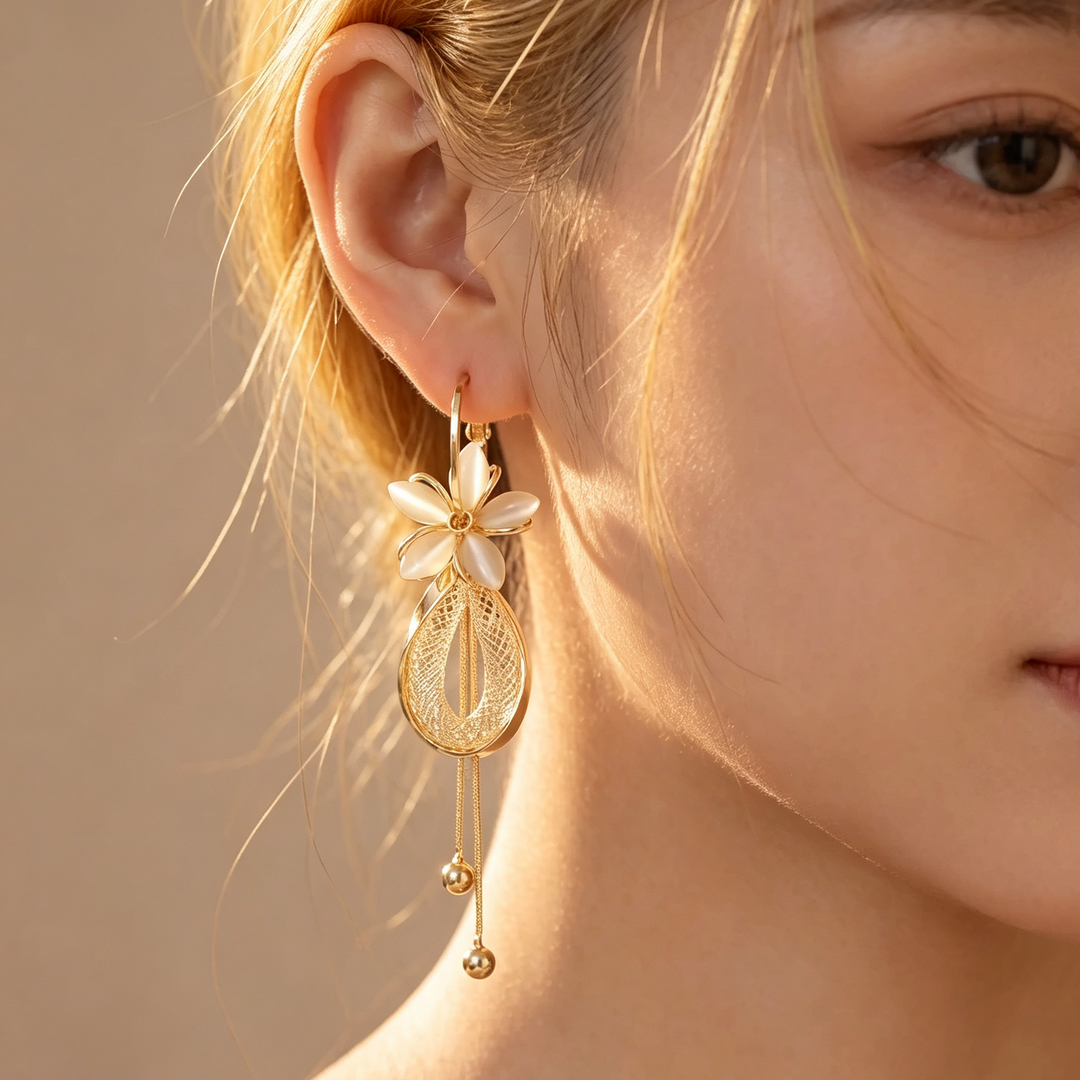 Petal Mesh Tassel Dangle Earrings Daily Accessory