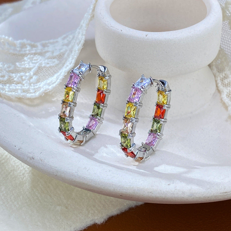 Shiny Rainbow Zircon Minimalist Huggie Ear Buckles