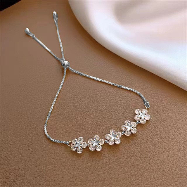 Five Flower Zircon Adjustable Slide Bracelet