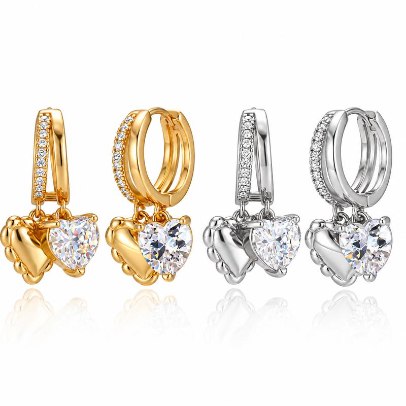 Double Heart Drop Huggie Earrings