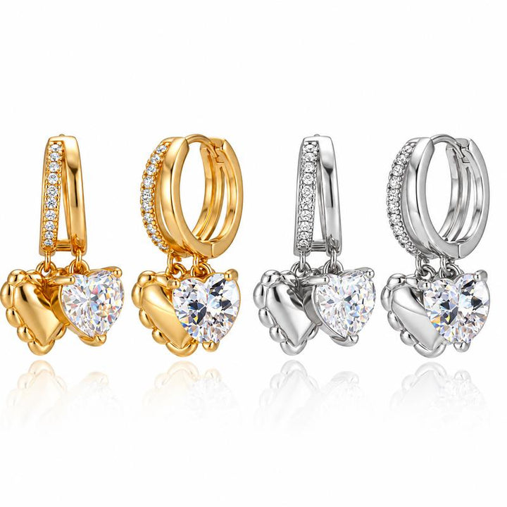 Double Heart Drop Huggie Earrings