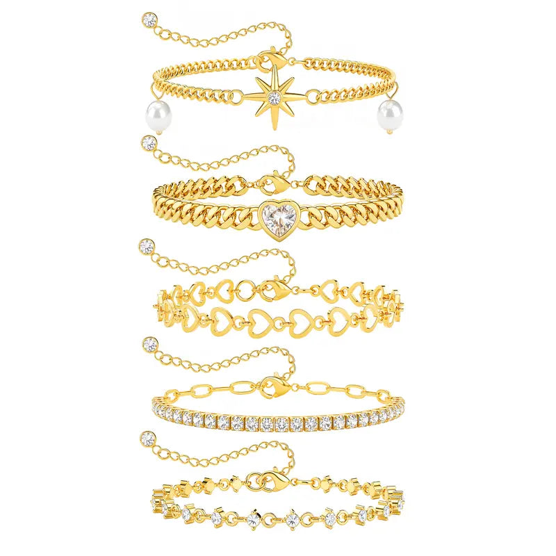 5Pcs Gold Plated Stackable Bracelet Set