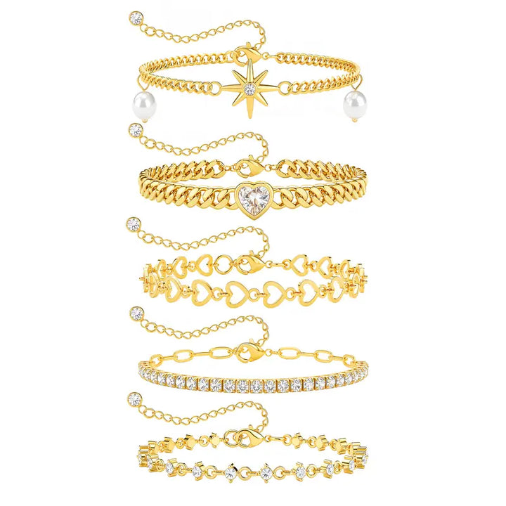 5Pcs Gold Plated Stackable Bracelet Set