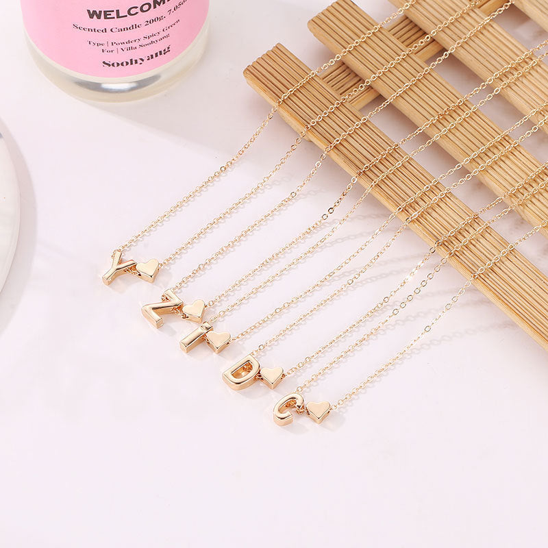 Heart Initial Letter Dainty Necklace For Women