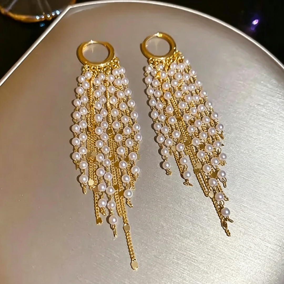 Pearl Tassel Earrings Elegant Evening Wear