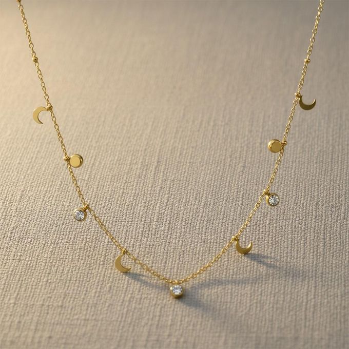 Titanium Steel Star and Moon Zirconia Necklace