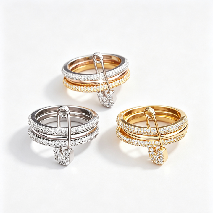 Safety Pin Stackable Layer Ring Set Party Accessory