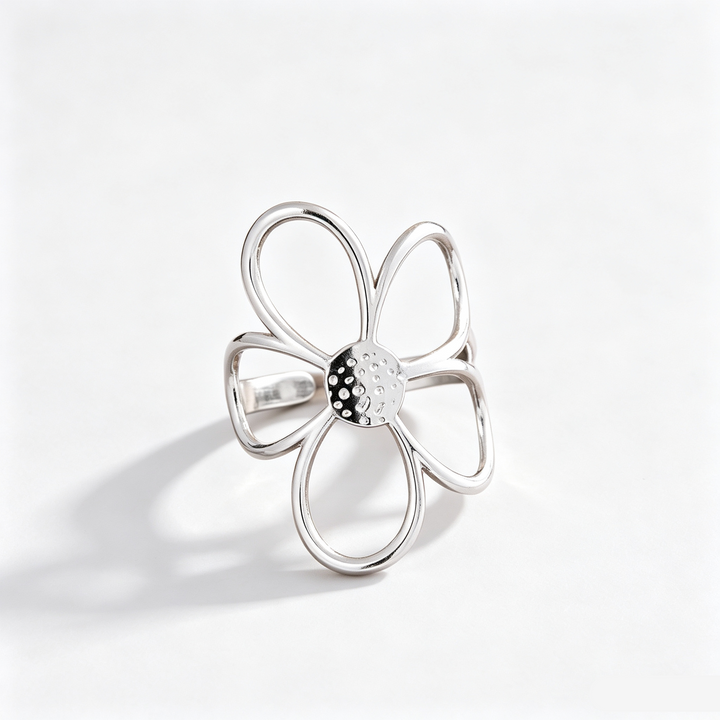 Openwork flower adjustable stackable ring